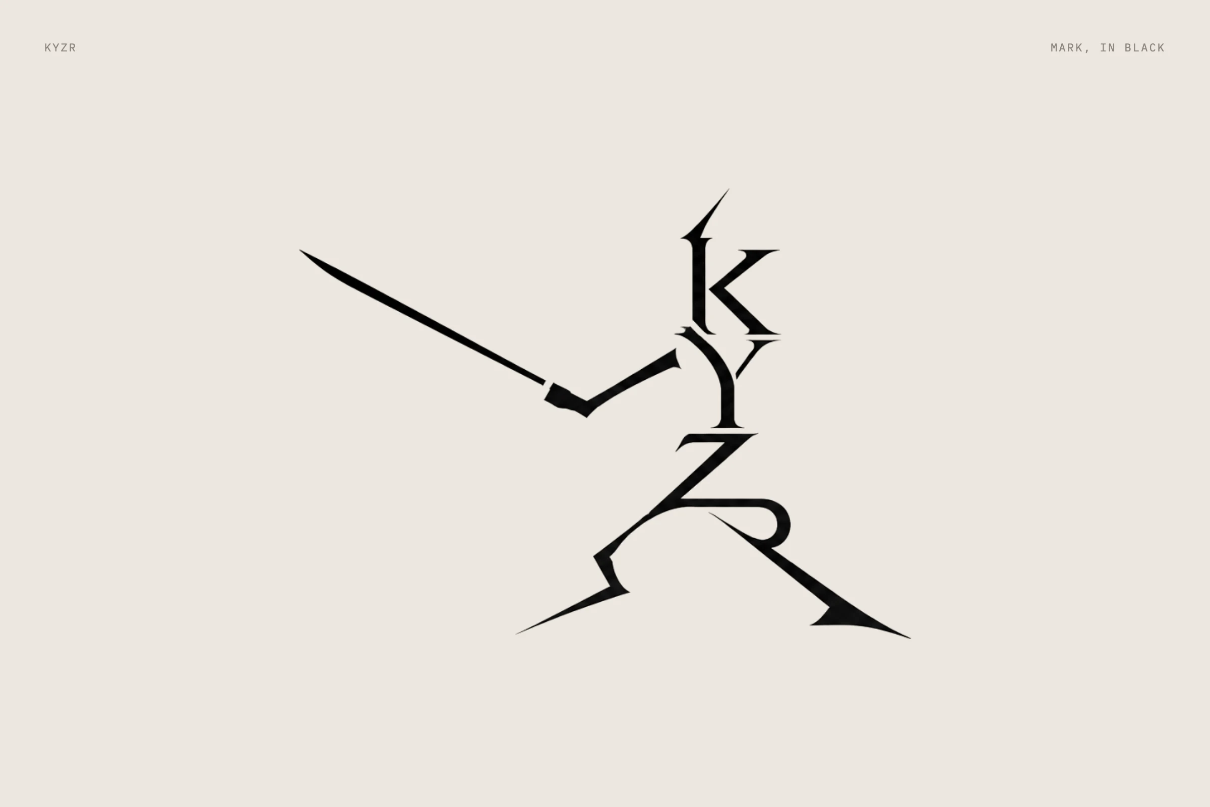 The Kyzr mark in black on bone