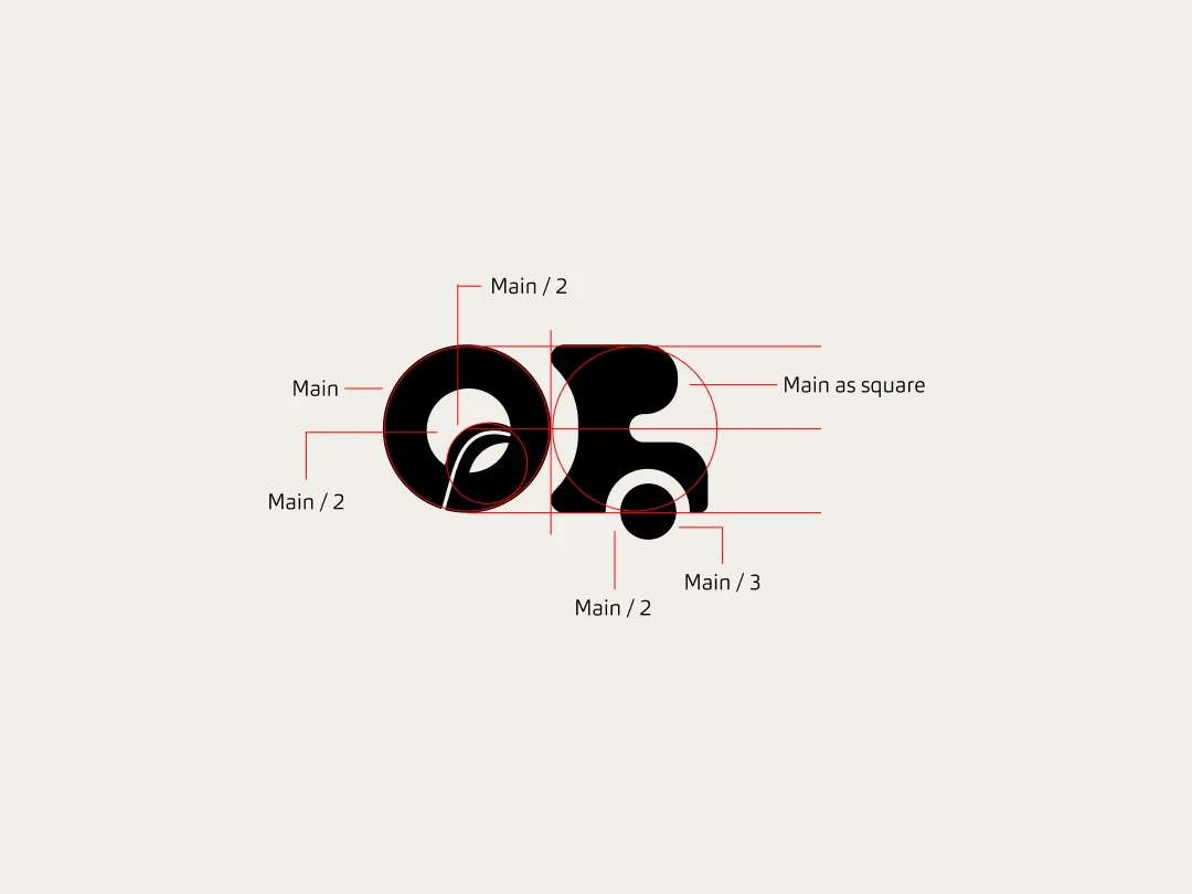 Construction drawing of the Open Road Carriers mark, sized from one main circle, its halves and a third